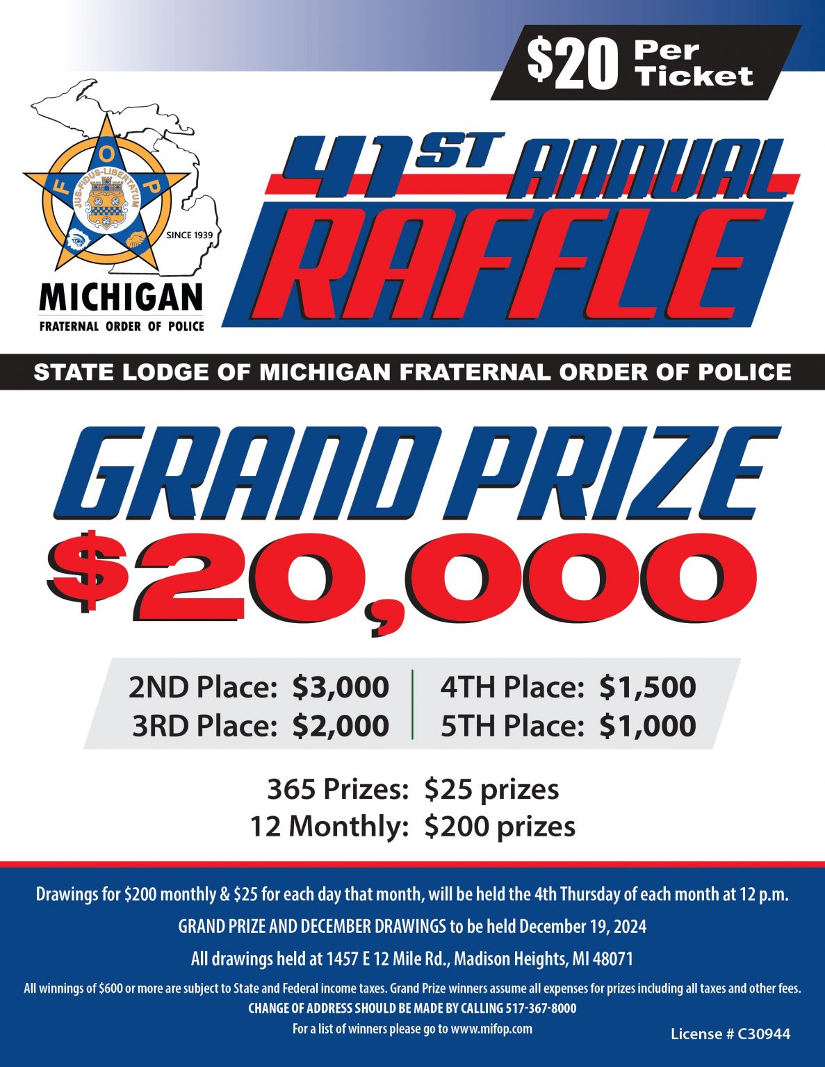 2024 Raffle Winners Michigan FOP   Poster 1 1187x1536 